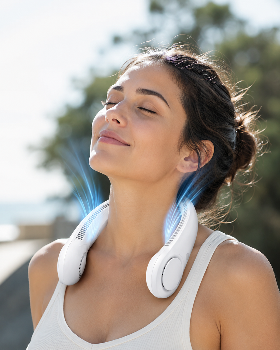Personne portant le SunBreeze 360 autour du cou